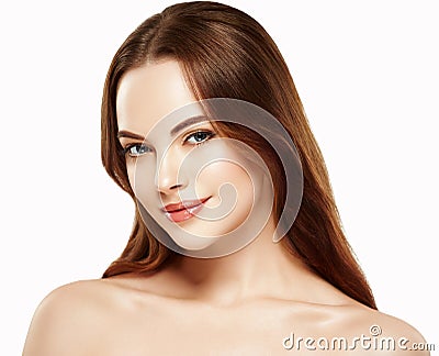 Beautiful woman face close up portrait studio on white Stock Photo