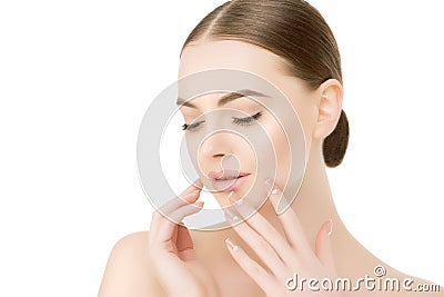 Beautiful woman face close up studio on white Beauty spa model f Stock Photo