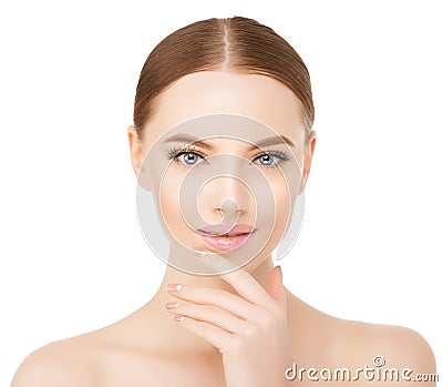 Beautiful woman face close up studio on white. Beauty spa model Stock Photo