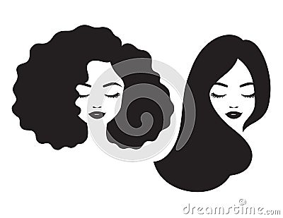 Beautiful Woman Face and Hair Silhouette Vector Illustration Vector Illustration