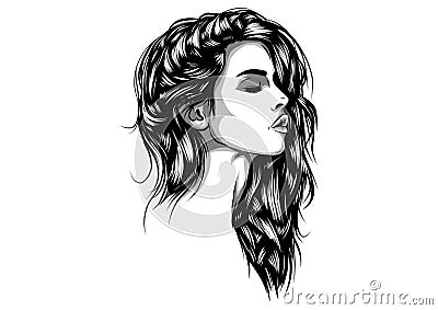 Beautiful woman face hand drawn vector illustration sketch Vector Illustration