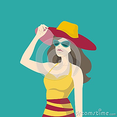 Beautiful woman fashion in summer Vector Illustration