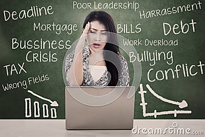 Beautiful woman fear of debt and crisis Stock Photo