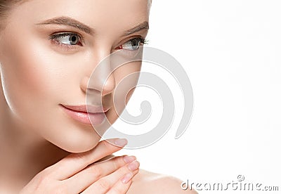 Beautiful woman female skin care healthy hair and skin close up face beauty portrait Stock Photo