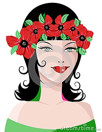 Beautiful Woman with flower wreathe Cartoon Illustration