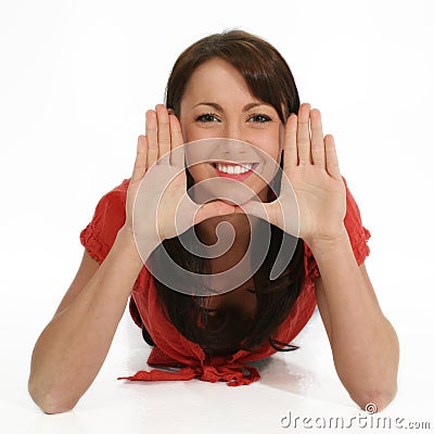 Beautiful Woman Framing Face with Hands Stock Photo