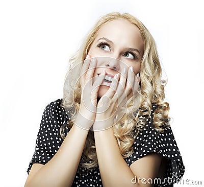 Beautiful woman giving surprised look Stock Photo