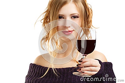 Beautiful woman with glass of red wine Stock Photo