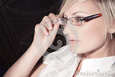 Beautiful woman with glasses close up Stock Photo