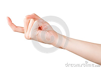 Beautiful woman hand showing beckoning gesture Stock Photo