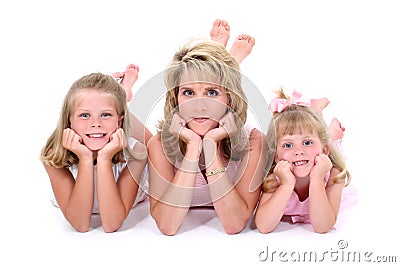 Beautiful Woman With Her Daughters Over White Stock Photo