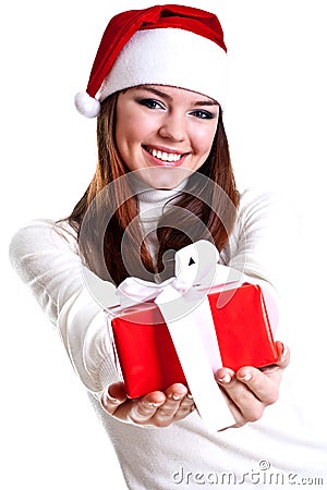 Beautiful woman with holiday gift Stock Photo