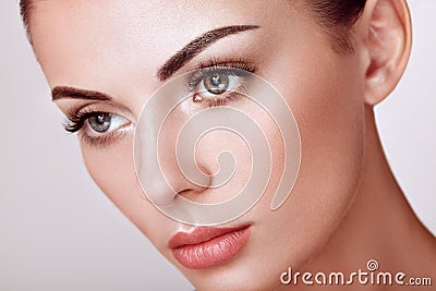 Beautiful woman with long false eyelashes Stock Photo