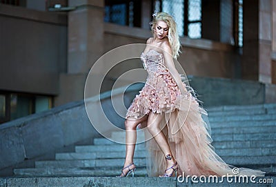 Beautiful woman in luxury wedding dress Stock Photo