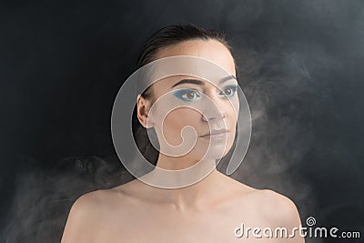 Beautiful woman with make-up. Blue makeup Stock Photo