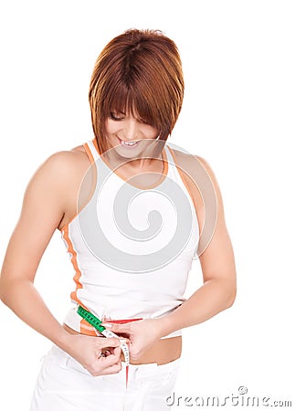 Beautiful woman with measure tape Stock Photo