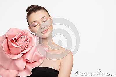 Beautiful woman with natural make-up of roses. tender photo Stock Photo