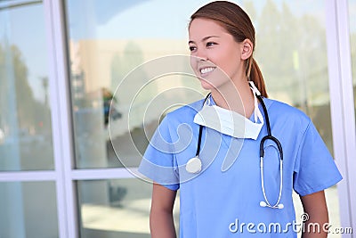 Beautiful Woman Nurse at Hospital Stock Photo