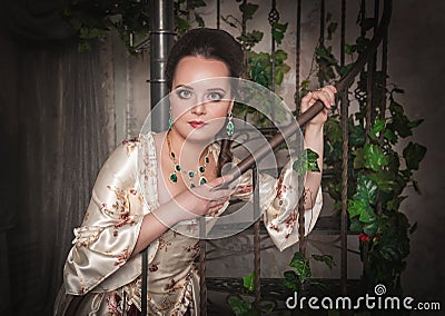 Beautiful woman in old historic medieval dress Stock Photo