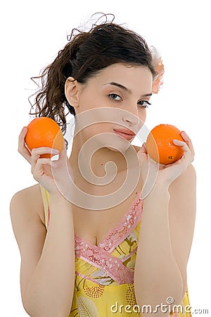 Beautiful woman with oranges Stock Photo