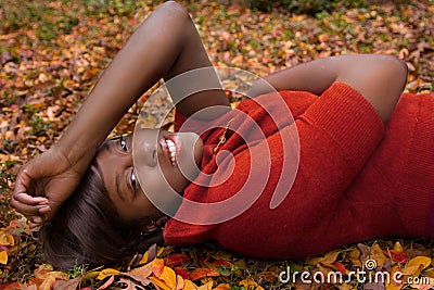Beautiful Woman Outside in Fall Stock Photo