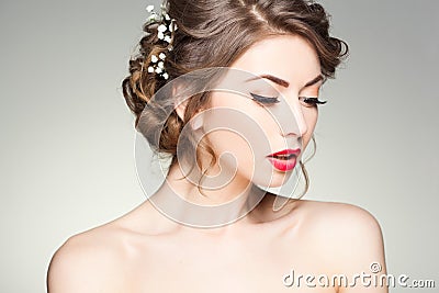 Beautiful woman with perfect skin wearing natural make-up Stock Photo