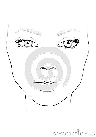 Face chart Makeup Artist Blank. Beautiful woman portrait. Face chart. Makeup Artist Blank. Template. Stock Photo