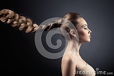 Beautiful Woman Portrait. Long Brown Hair Stock Photo