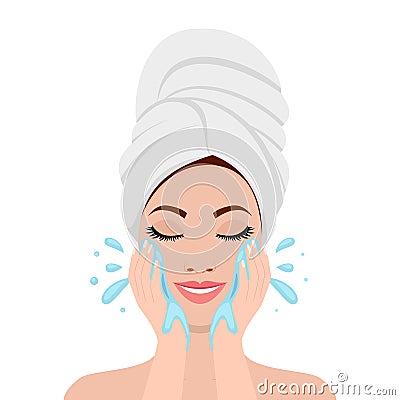 Beautiful woman in process of washing face Vector Illustration