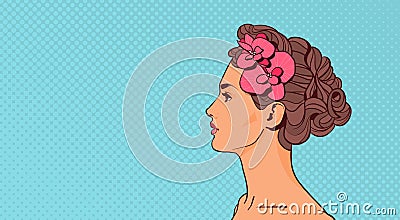 Beautiful Woman Profile View Elegant Attractive Female Over Pop Art Retro Background With Copy Space Vector Illustration