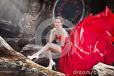 Beautiful woman in Red dress Stock Photo