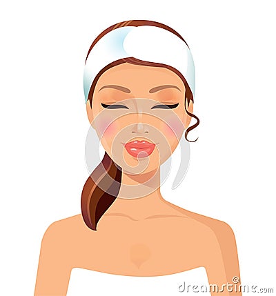 Beautiful woman relaxing wellness massage at spa salon face body Vector Illustration