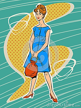 Beautiful woman in retro dress Vector Illustration