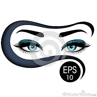 Beautiful Woman`s eyes in niqab. Vector illustration. Realistic blue eyes with chic eyelashes Vector Illustration
