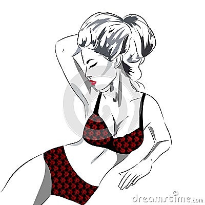 Beautiful woman in lace lingerie Vector Illustration