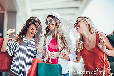 Woman with shopping bags in the city-sale, shopping, tourism and happy people concept Stock Photo