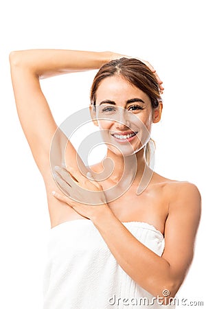 Beautiful Woman Showing Her Clean Axilla Stock Photo