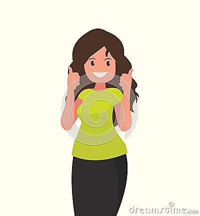 A beautiful woman shows a gesture of approval. Cool or Ok Cartoon Illustration