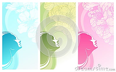 Beautiful woman silhouette on color background Vector Illustration