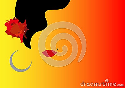 Beautiful woman silhouette whit red rose. Beauty Logo Template. Vector Company Name on orange sunset background Vector Illustration