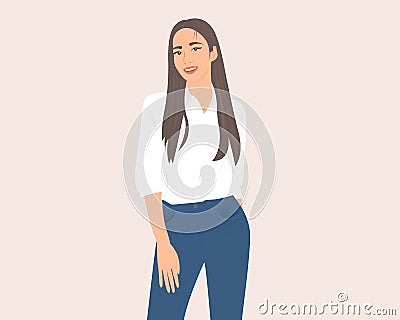 Beautiful woman smiling happily in a successful life Vector Illustration