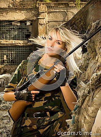 Beautiful woman soldier Stock Photo