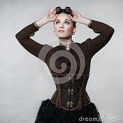 Beautiful woman in steampunk style Stock Photo