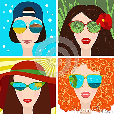 Beautiful woman in sunglasses Vector Illustration