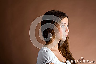 Beautiful woman in suspense Stock Photo