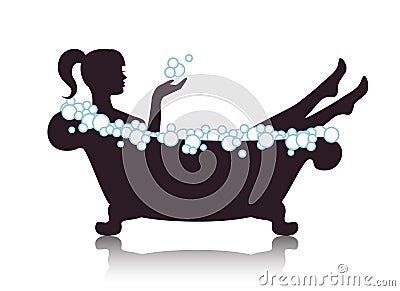 beautiful woman taking a bubble bath Vector Illustration