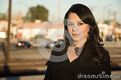 Beautiful Woman in a Trenchcoat Stock Photo