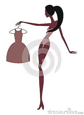 Beautiful woman trying to choose dress Vector Illustration