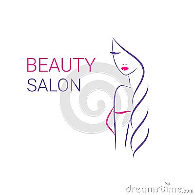 Beautiful woman vector logo template for hair salon Vector Illustration