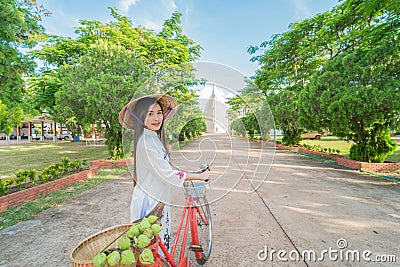 Beautiful woman with Vietnam culture tranditional dress Stock Photo